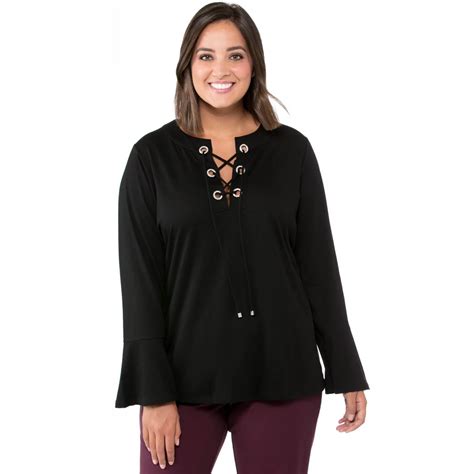 michael kors lace up grommet top with bell sleeves|MICHAEL Michael Kors Plus Size Grommet Lace.